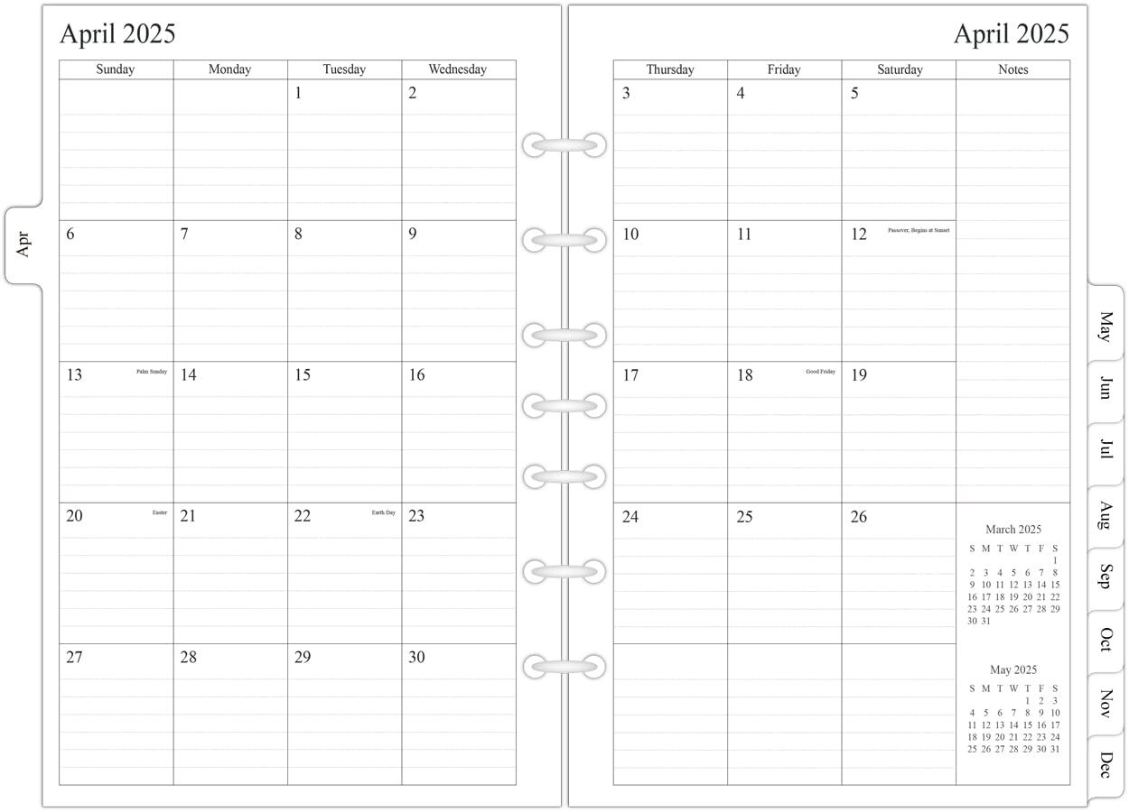 2025-2026 Monthly Planner Refills 5.5 x 8.5 Inch for 3 Ring or 7 Ring Binders