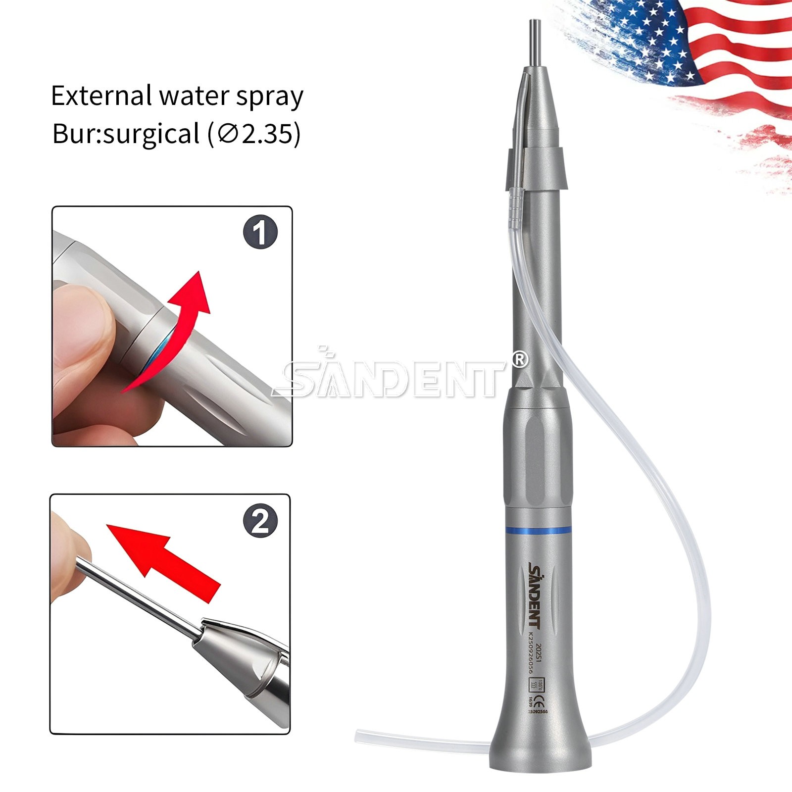 SANDENT Dental Surgical Straight Handpiece 1:1 Direct Drive Micro Surgery E-type