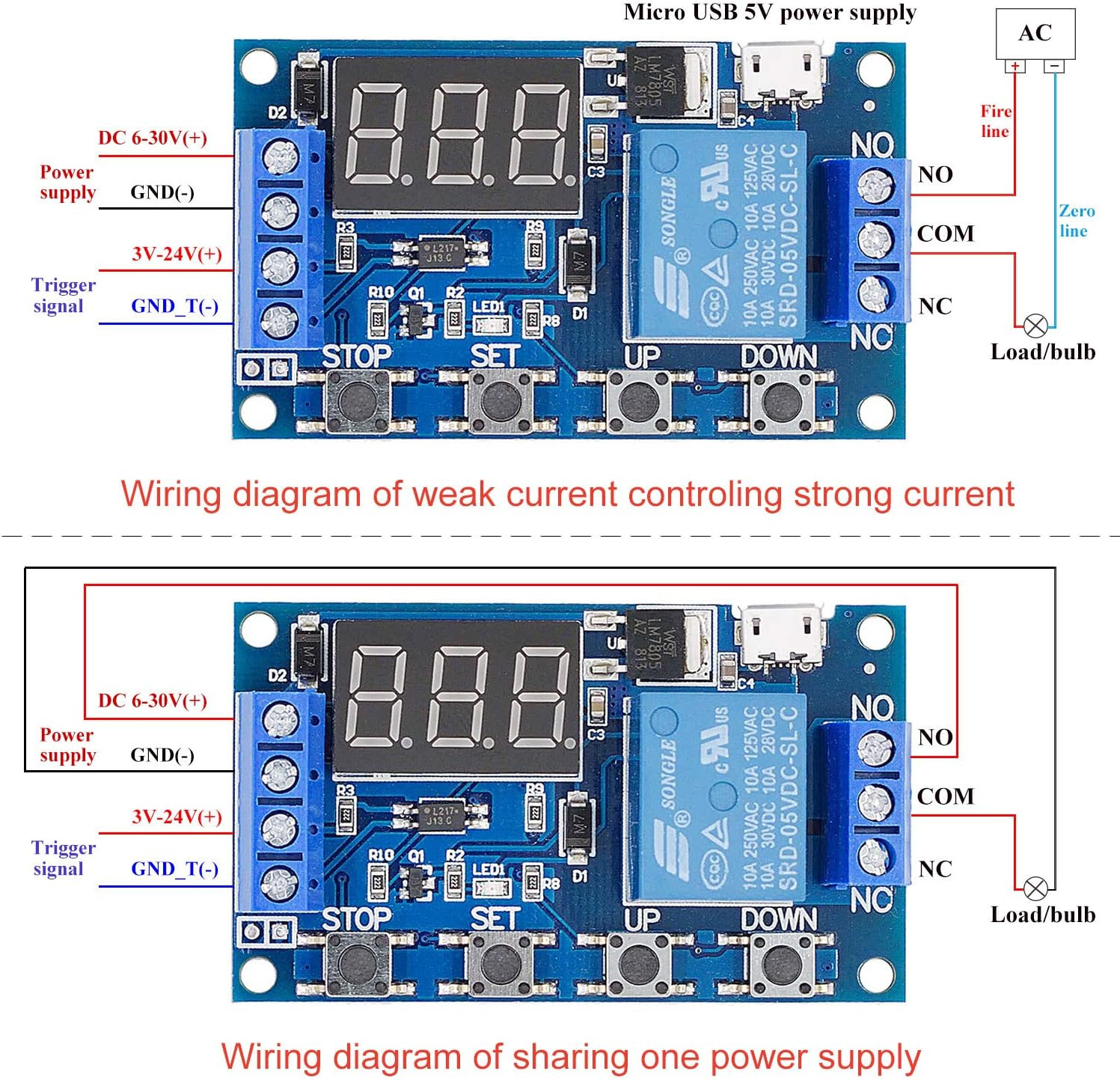 [2 Pack] DC 6-30V Timer Relay Programmable Delay Relay Module Cycle Timer with L