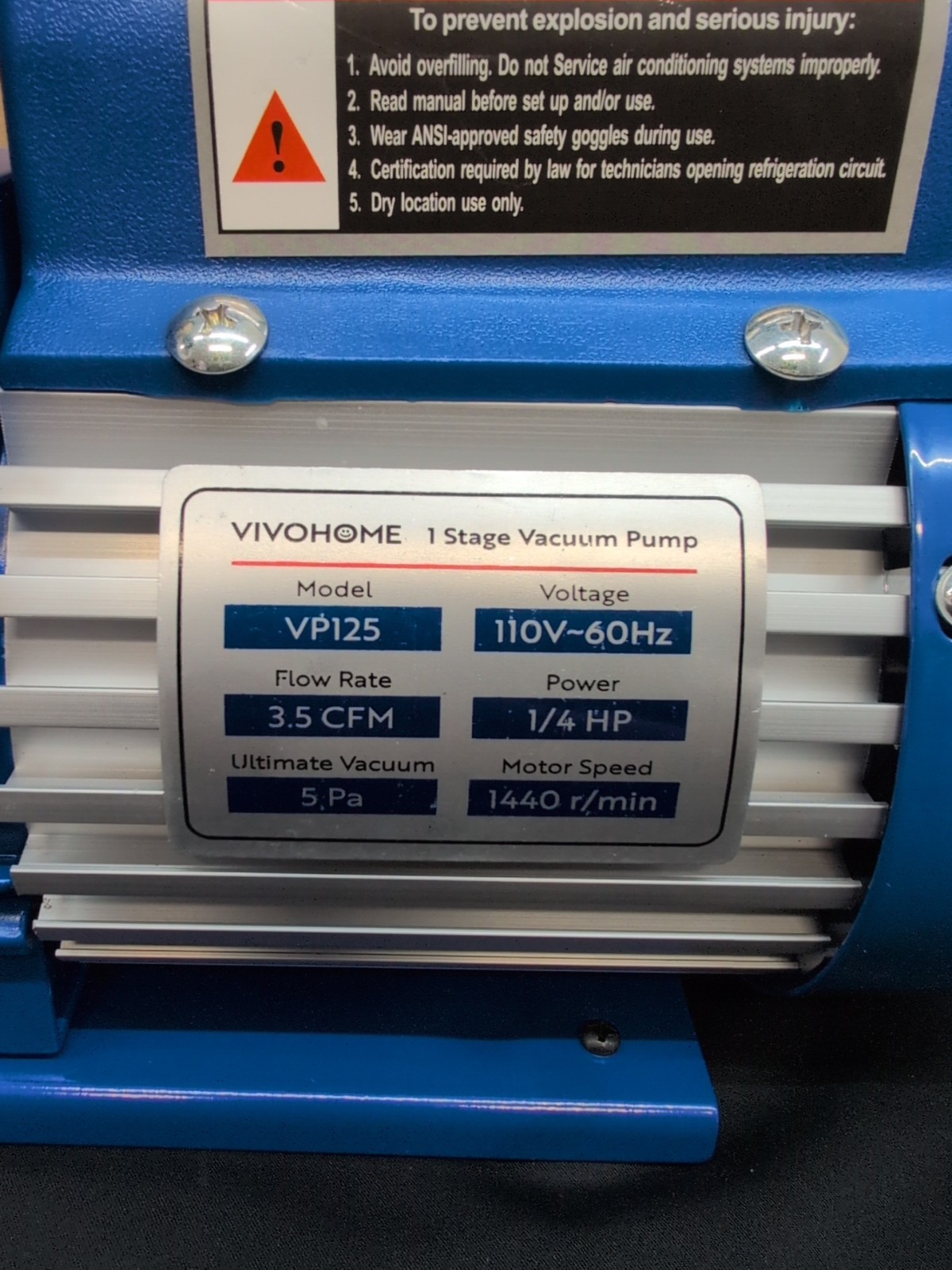 VivoHome 110V 1/4 HP 3.5 CFM Single Stage Rotary Vane Air Vacuum Pump Oil Bottle