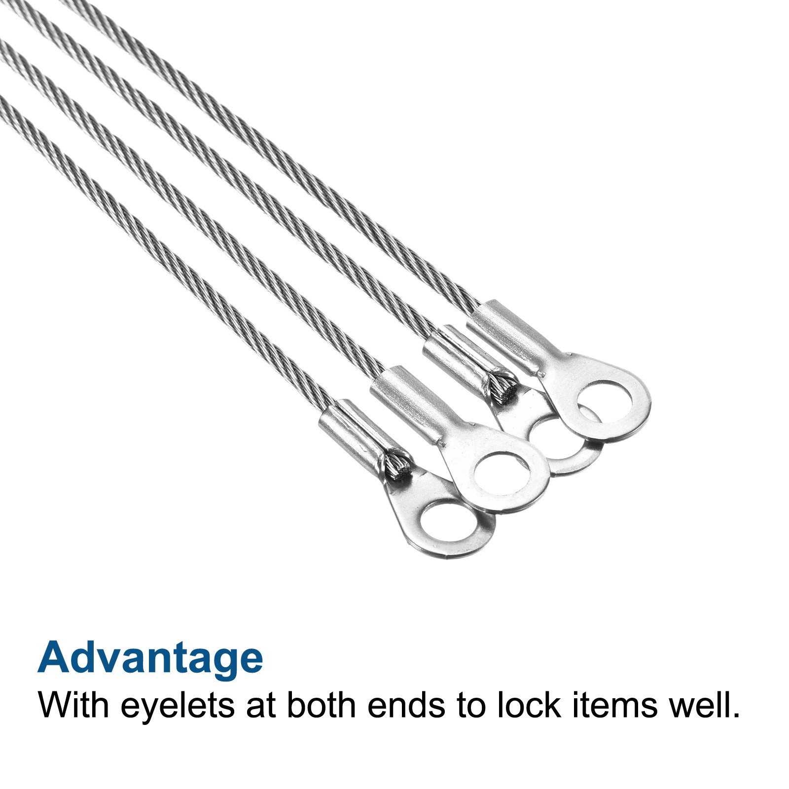 4 x Stainless Steel Lanyard Cable 2mmx100cm Eyelets Ended Security Wire Rope