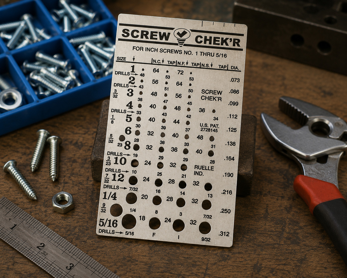 Value Collection Screw Checker Gage No.1 to 5/16 Thread Size Measuring Tool Stee