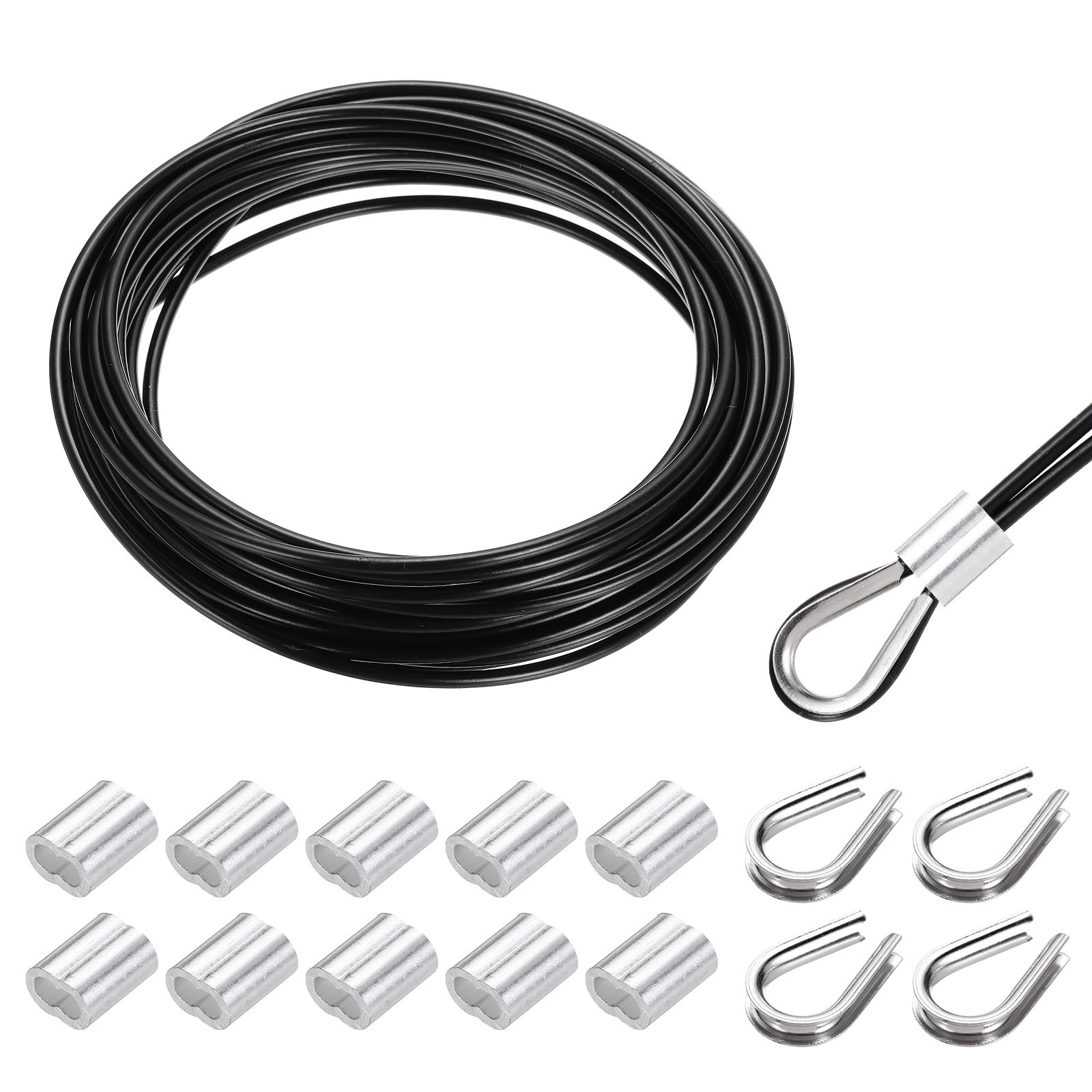 33FT 1/8″ Stainless Steel Cable Railing Kit with Sleeves Thimbles Black
