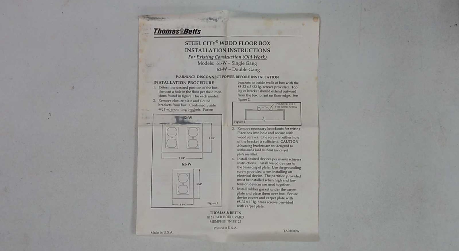61W Steel City Galvanized Steel Floor Box, Thomas&Betts 60W Series NEW