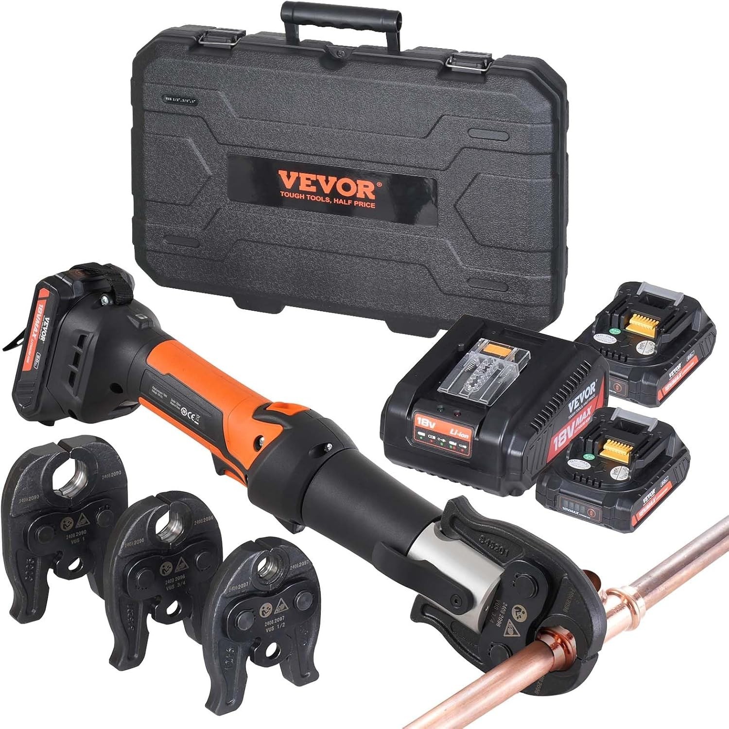 Efficient 18V Electric Pipe Crimper with OLED Display & 3 Jaws for Copper Pipes