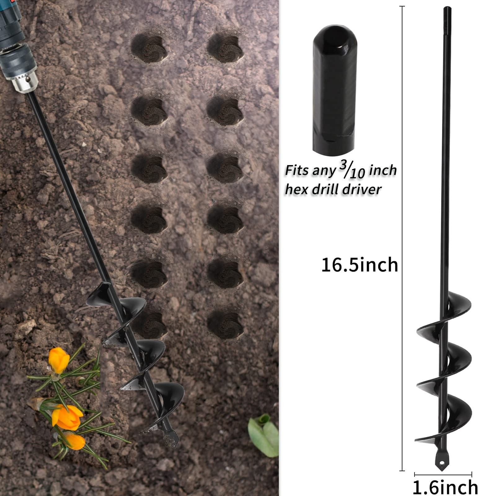 TCBWFY Auger Drill Bit for Planting 1.6×16.5inch Extended 1.6″x16.5″, 24
