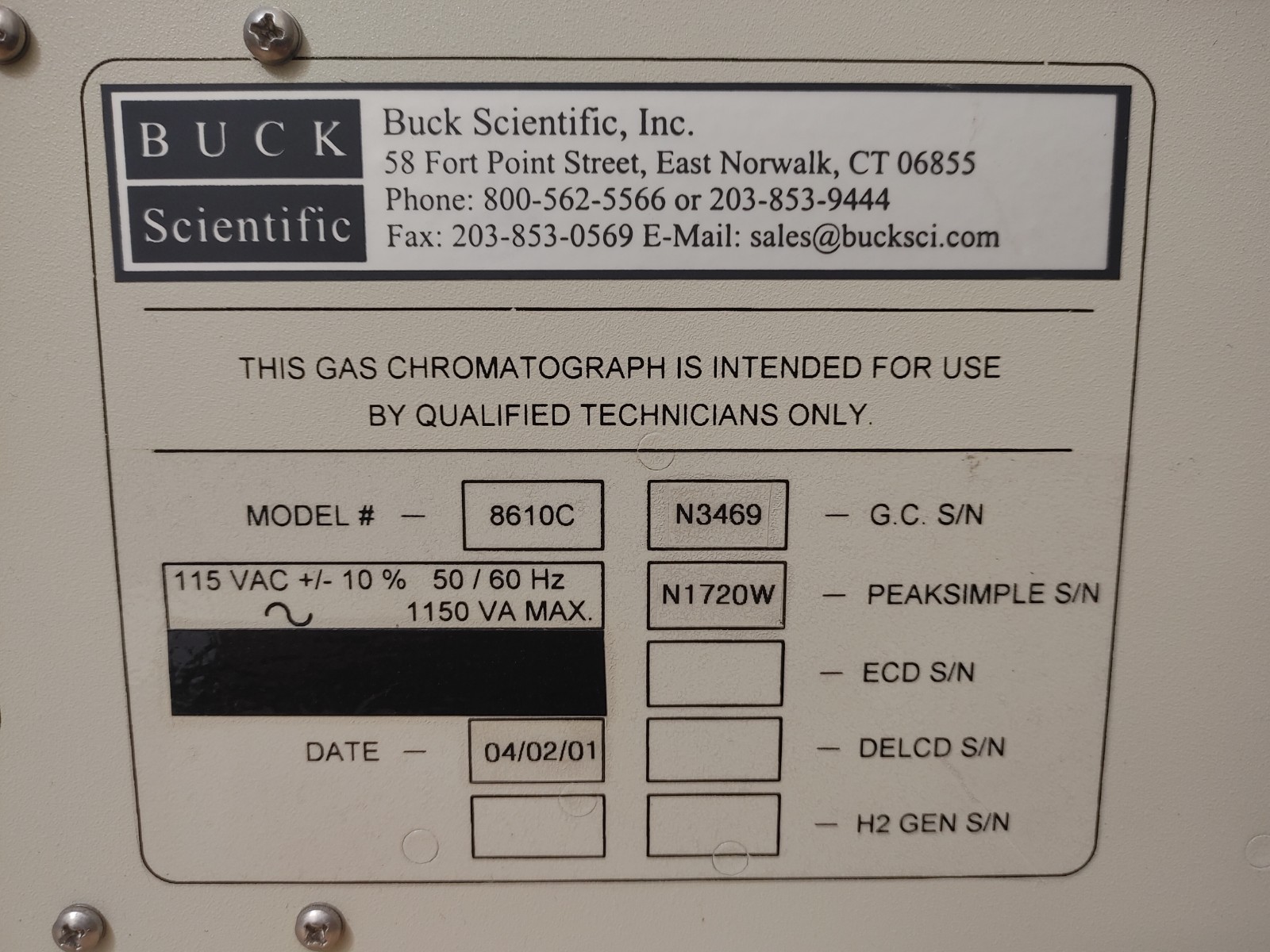 Buck Scientific Model 910 8610C Compact Gas Chromatograph