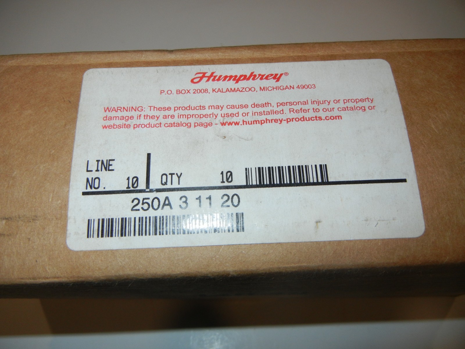 HUMPHREY 250A-3-11-20 / 250A31120 and 250A-3-10-20 / 250A31020 Poppet Valves NIB