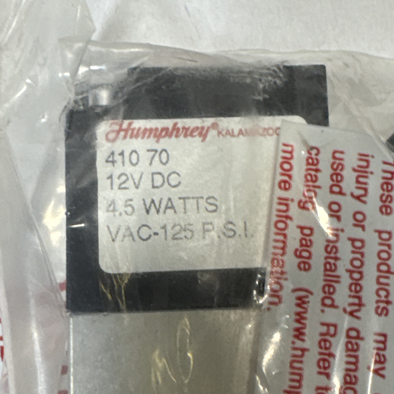 Humphrey 410 -70-12V DC- 4.5 Watts 125 P.S.I- Free Shipping