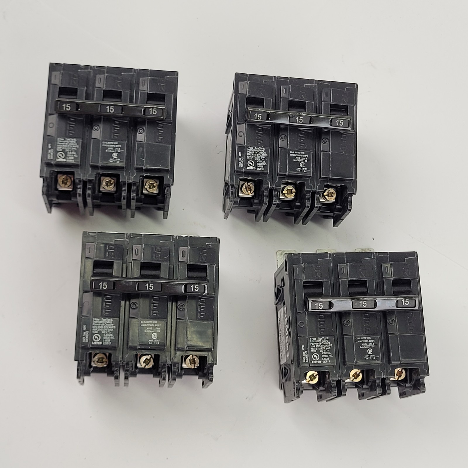 Lot of 4 – Siemens B315 Circuit Breaker, 15A, 3P, 240VAC, 10kA@240VAC – USED
