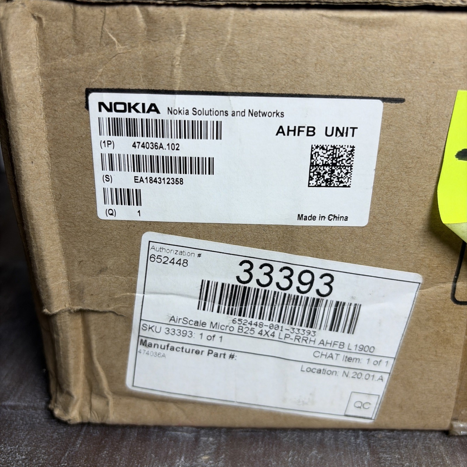 New NOKIA 474036A.103 AirScale Micro B25 4X4 LP-RRH AHFB L1900 Kit Sealed
