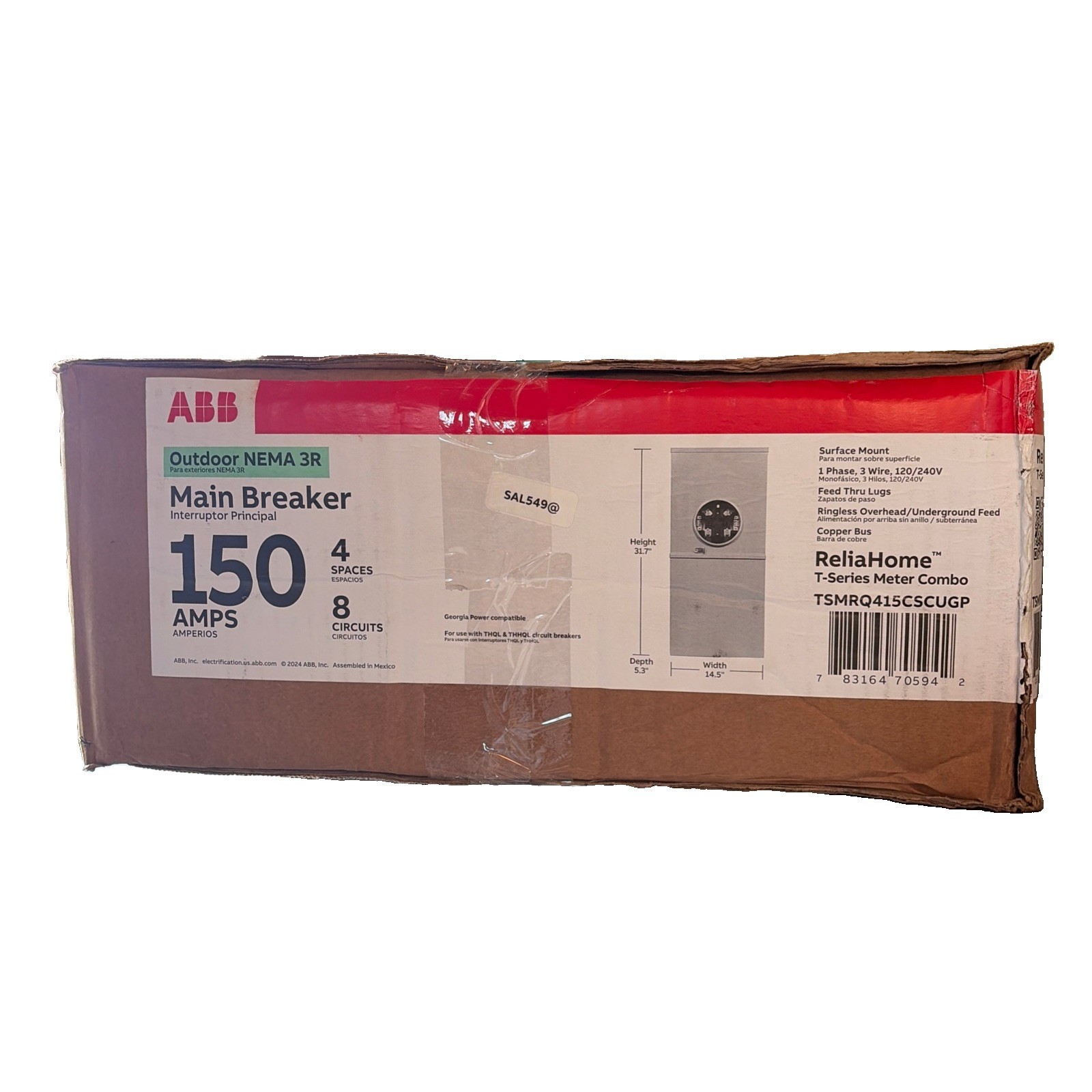 ABB 150 A 4/8 Main Breaker Panel Meter Combo Outdoor Load Center TSMRQ415CSCUGP