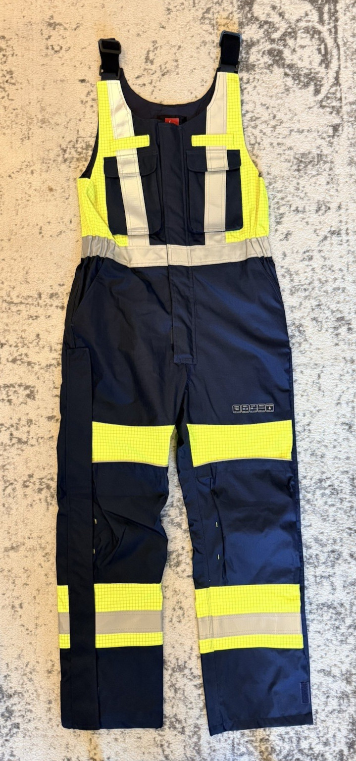NWOT Kontra CAT 3 FR Arc Flash Bib Overalls Medium 30 Cal Hi Vis Water Resistant