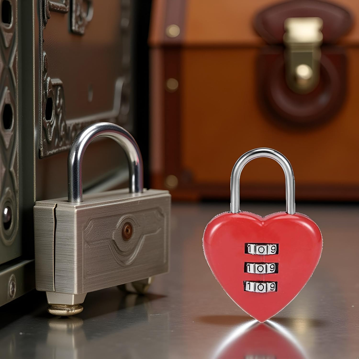 Red 3 Digit Combination Padlock, 3Mm Shackle, Zinc Alloy Lock Heart Shaped