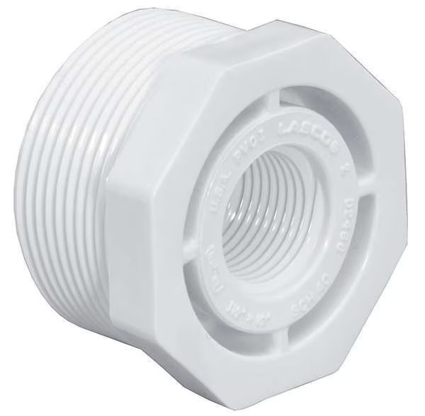 Zoro Select 439338 PVC Reducing Bushing, MNPT x FNPT, 3 in x 2 in Pipe