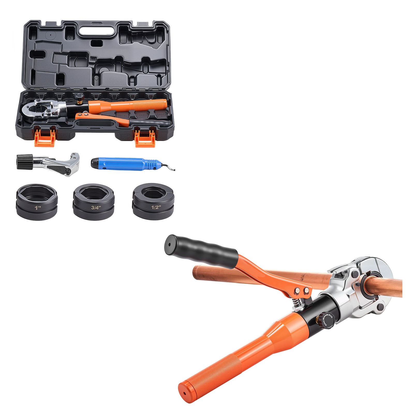 Uimoso Hydraulic Copper Pipe Crimping Tool with 1/2″, 3/4″, 1″ Jaws
