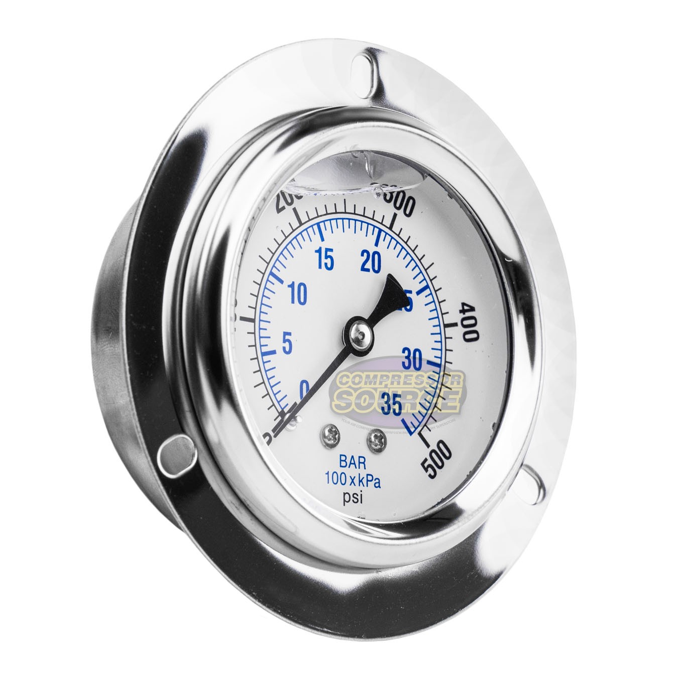 2.5″ Liquid Filled Pressure Gauge 0-500 PSI 1/4″ NPT CBM Panel Flush Mount