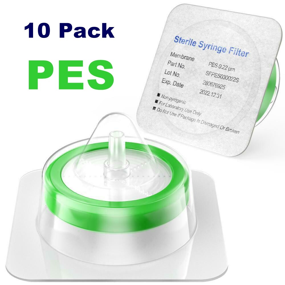 10Pcs Sterile PES Membrane Syringe Filter 33mm 0.22 Micron Chemistry Hydrophilic