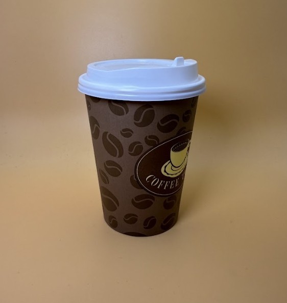 12 oz Disposable Paper Coffee Cups Coffee Bean Design and optional Lids