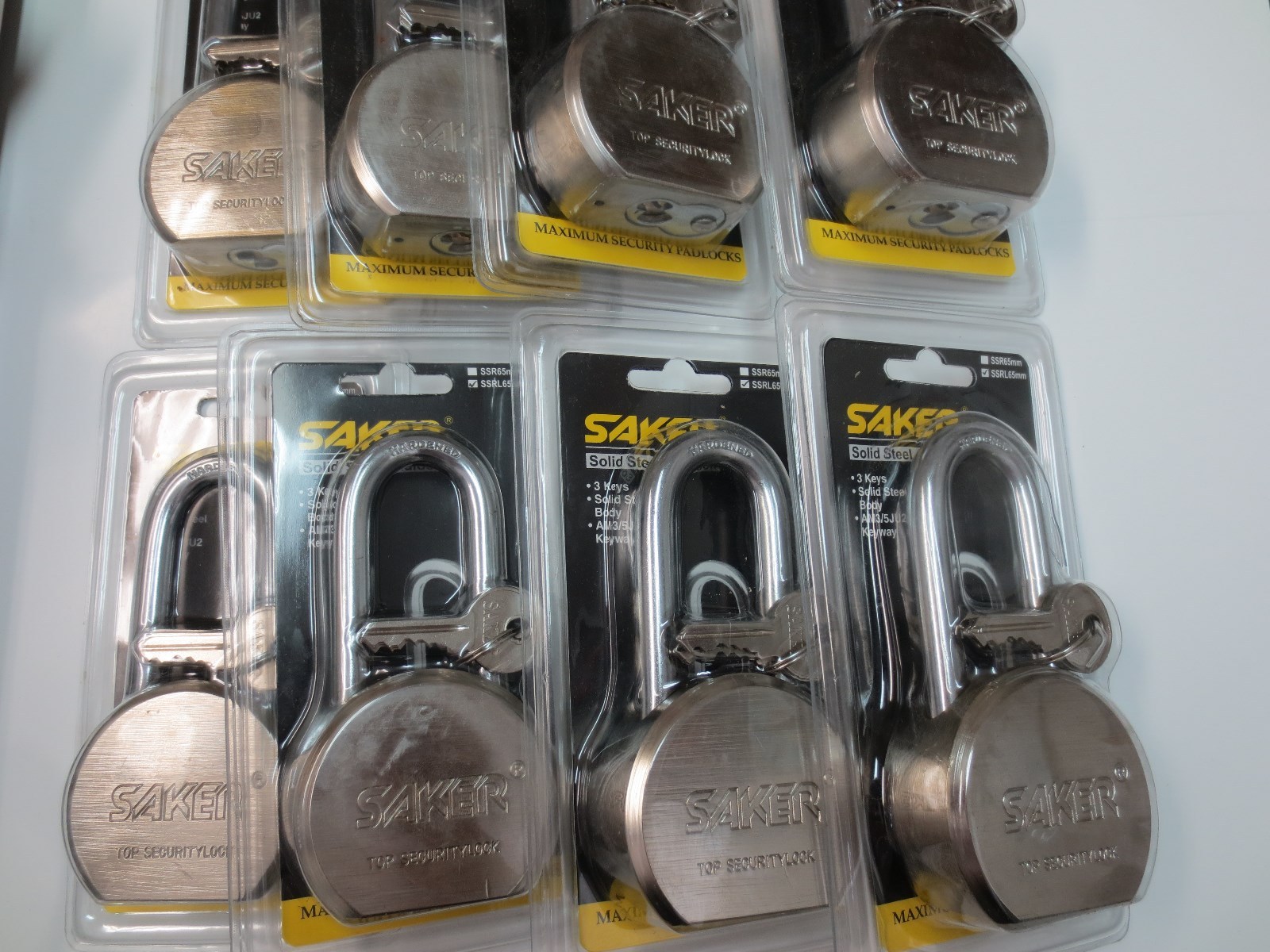 Lot 12 Saker 65mm Steel Ball Long Shackle Pad Lock / Keyed Same
