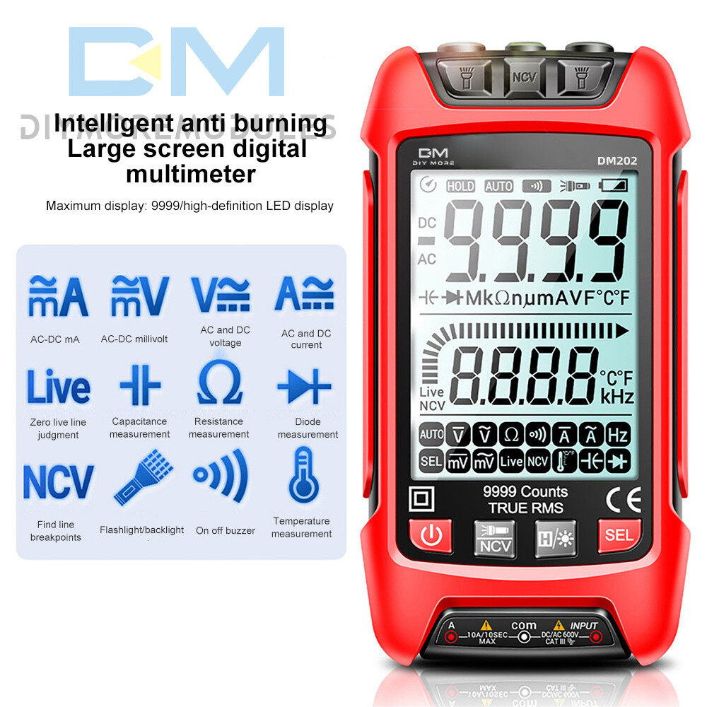 DM201 DM202 Multimeter LCD Digital Backlight Voltmeter Ammeter Ohmmeter Tester