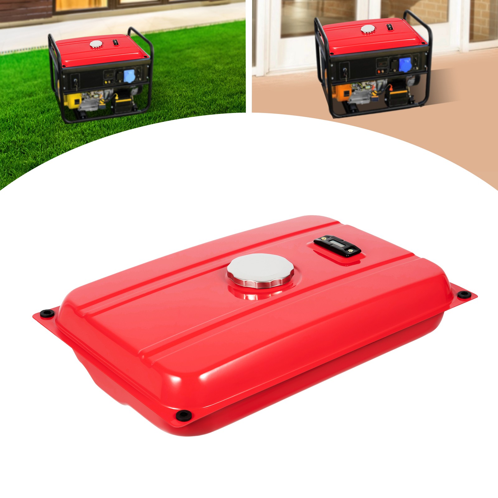 4 Gal Universal Generator Gas Fuel Tank w/ Chrome Cap Gauge Petcock Valve Red
