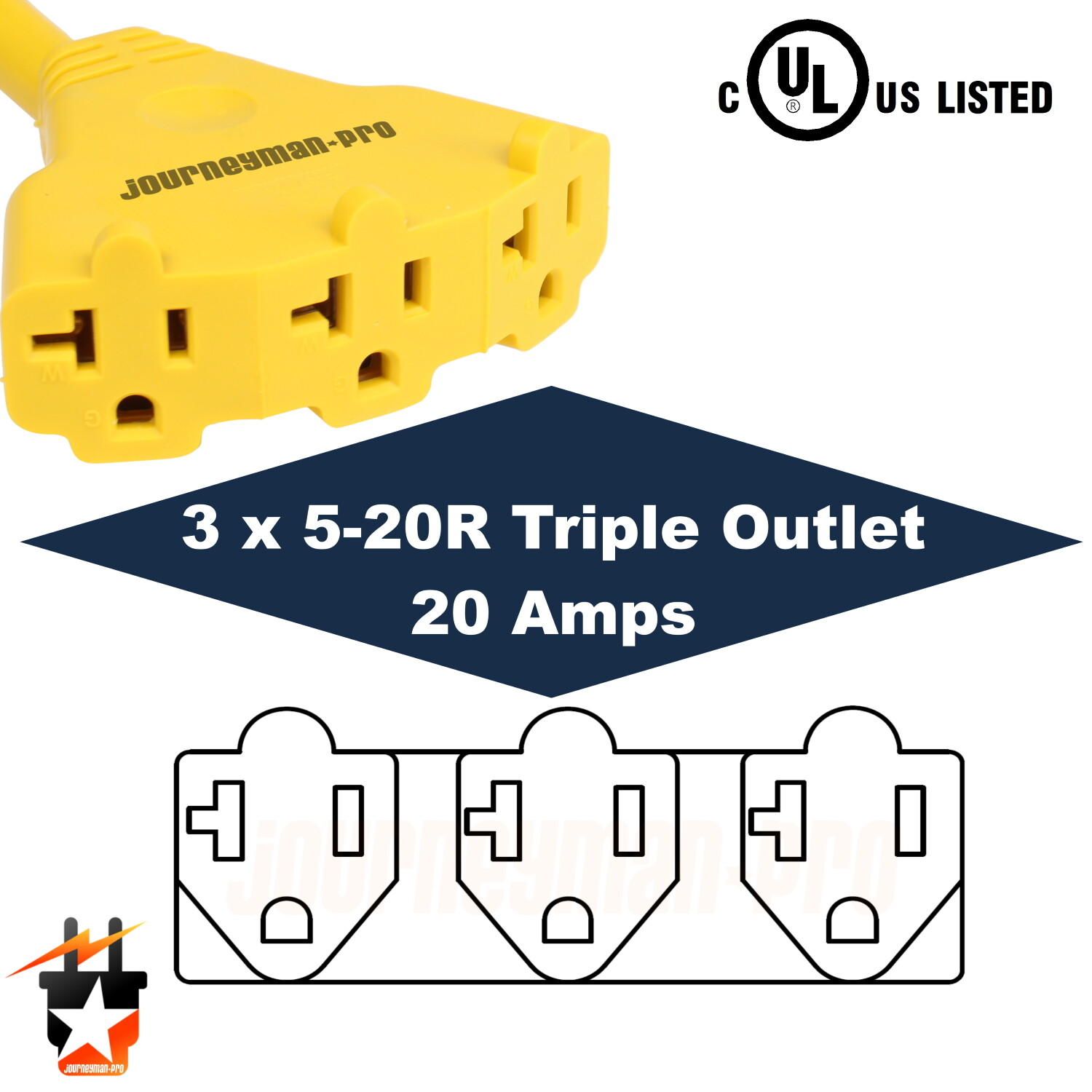 30 Amp to 110 Adapter L5-30P to 3-Way Outlet Splitter 25 Volt, 30A to 15A-20