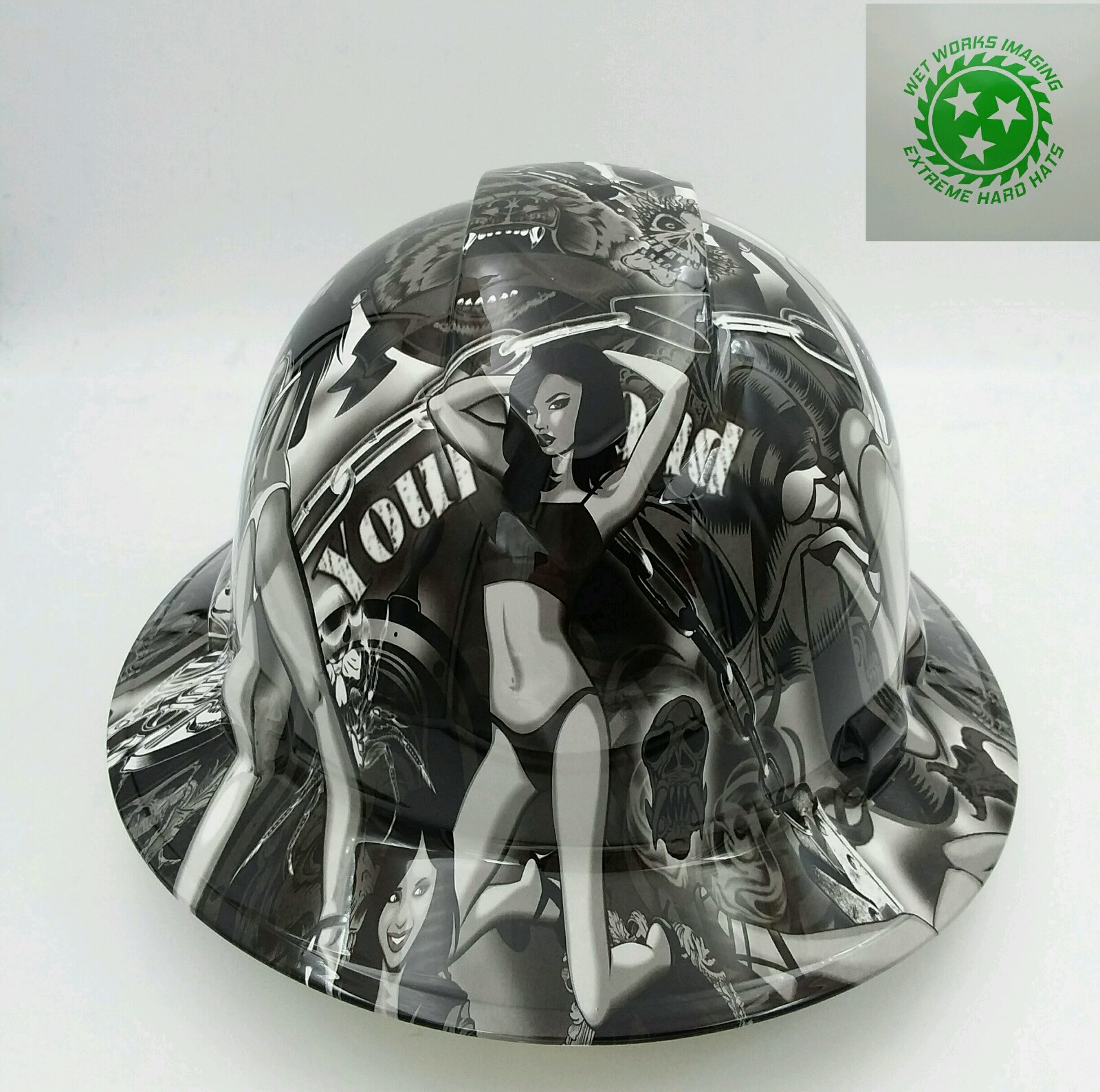 Hard Hat FULL BRIM custom hydro dipped , OSHA APPROVED , BIKER BABES WOW