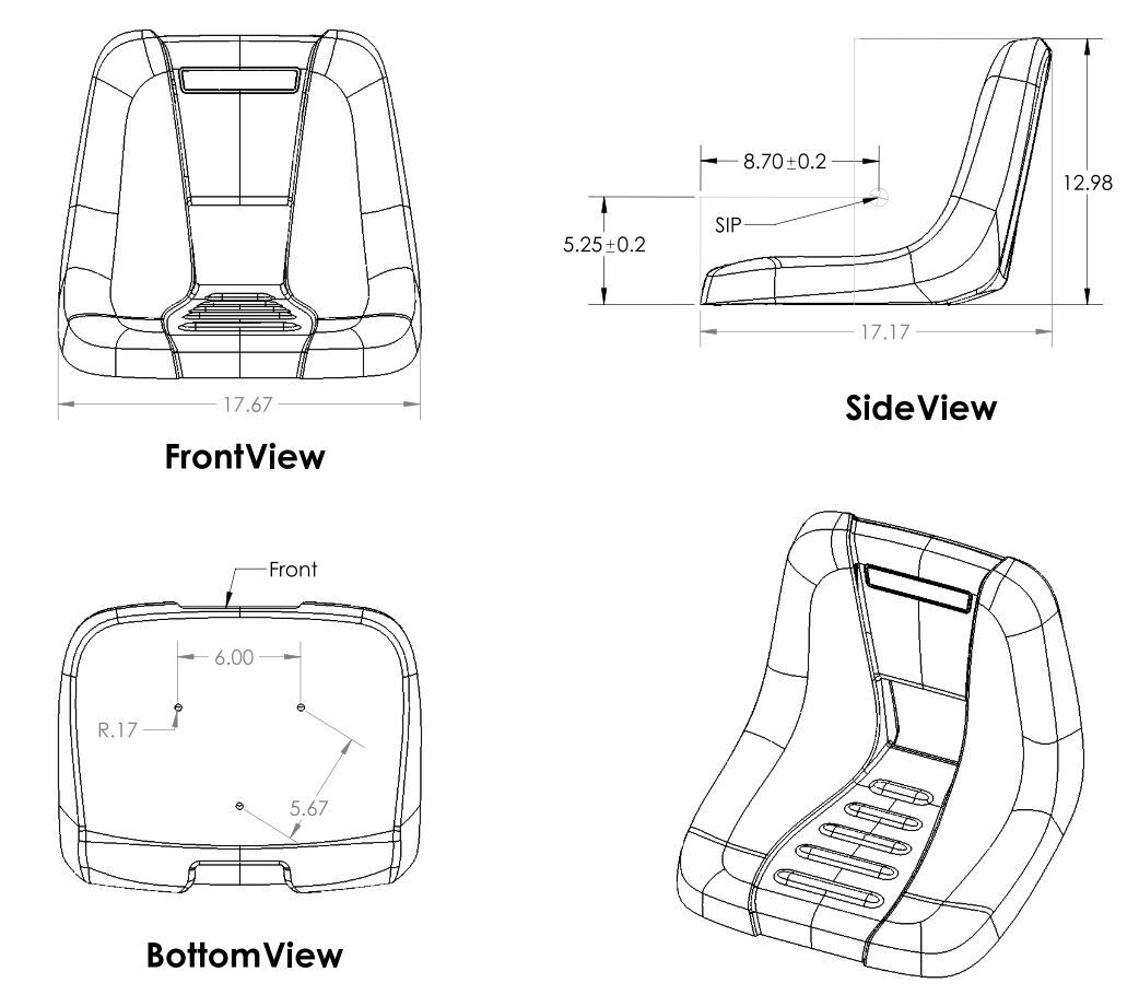 KM 106 Uni Pro Bucket Seat for Cub Cadet and Troy Built Mowers w/ 3 Bolt Pattern