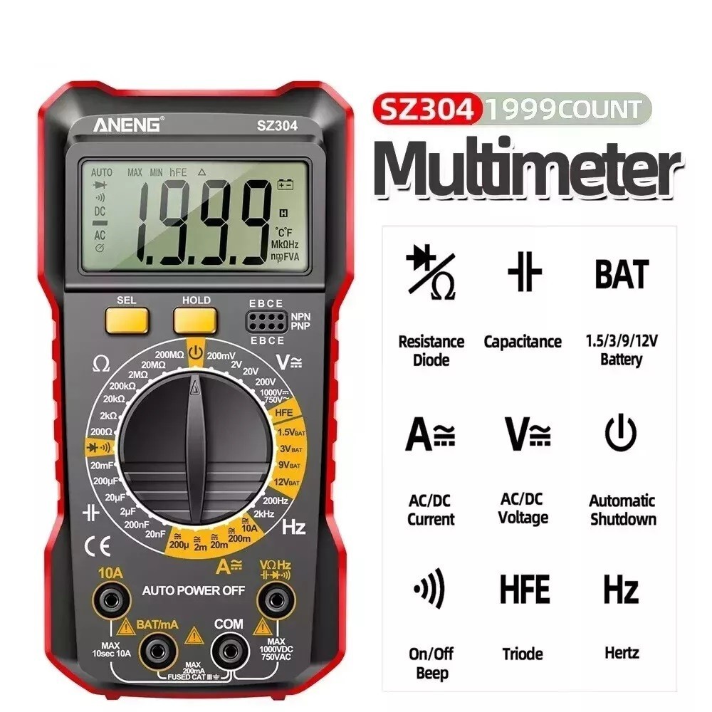 Digital Multimeter LCD Voltmeter Ammeter Ohmmeter Volt AC DC Tester Leads Meter