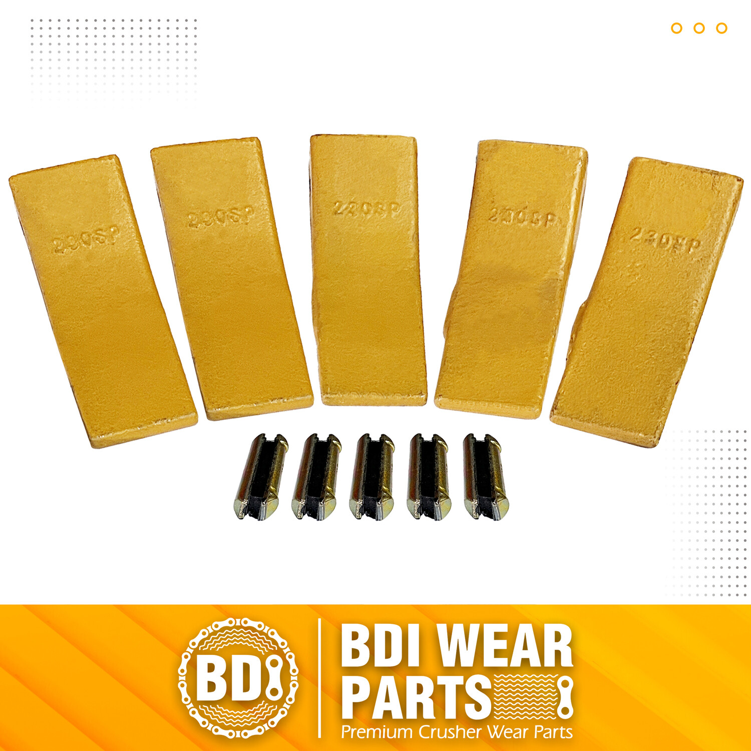 230SP Bucket Teeth (5 Pack) Cast or Forged + 23FP Pins 230CSP Fit Deere Case JCB