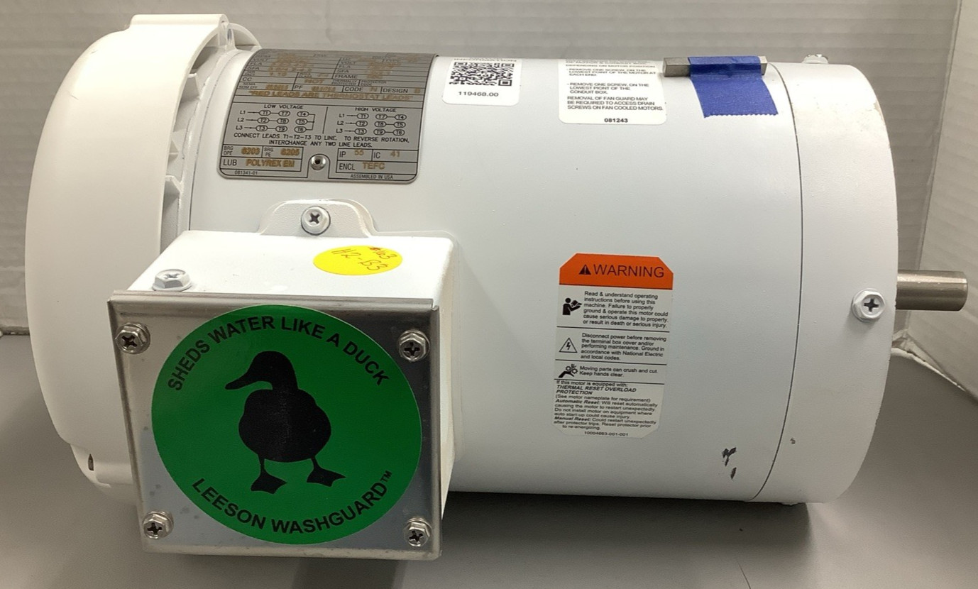 Leeson C6T17WC380A 119468.0 Washdown Epoxy Motor 1760/1450RPM 1/0.75HP 3-Ph(R107