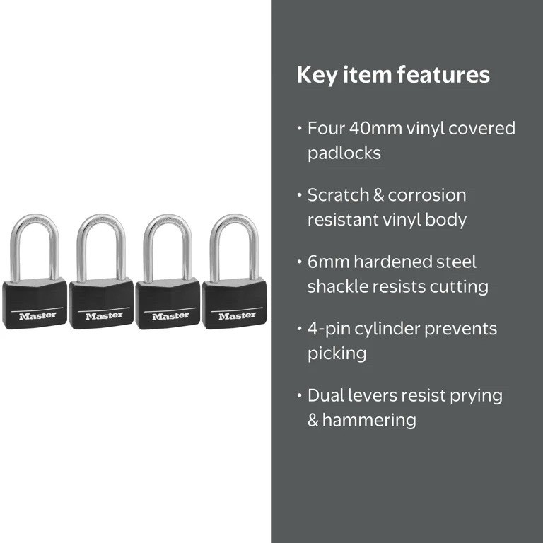 Master Lock 141QLF Covered Aluminum Padlock (4 PACK) Keyed Alike w/ Keys (NEW)