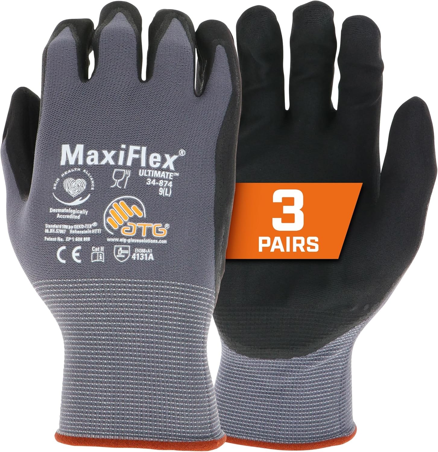 ATG MaxiFlex PIP 34-874/L Ultimate Foam Nitrile Palm Coated Work Gloves