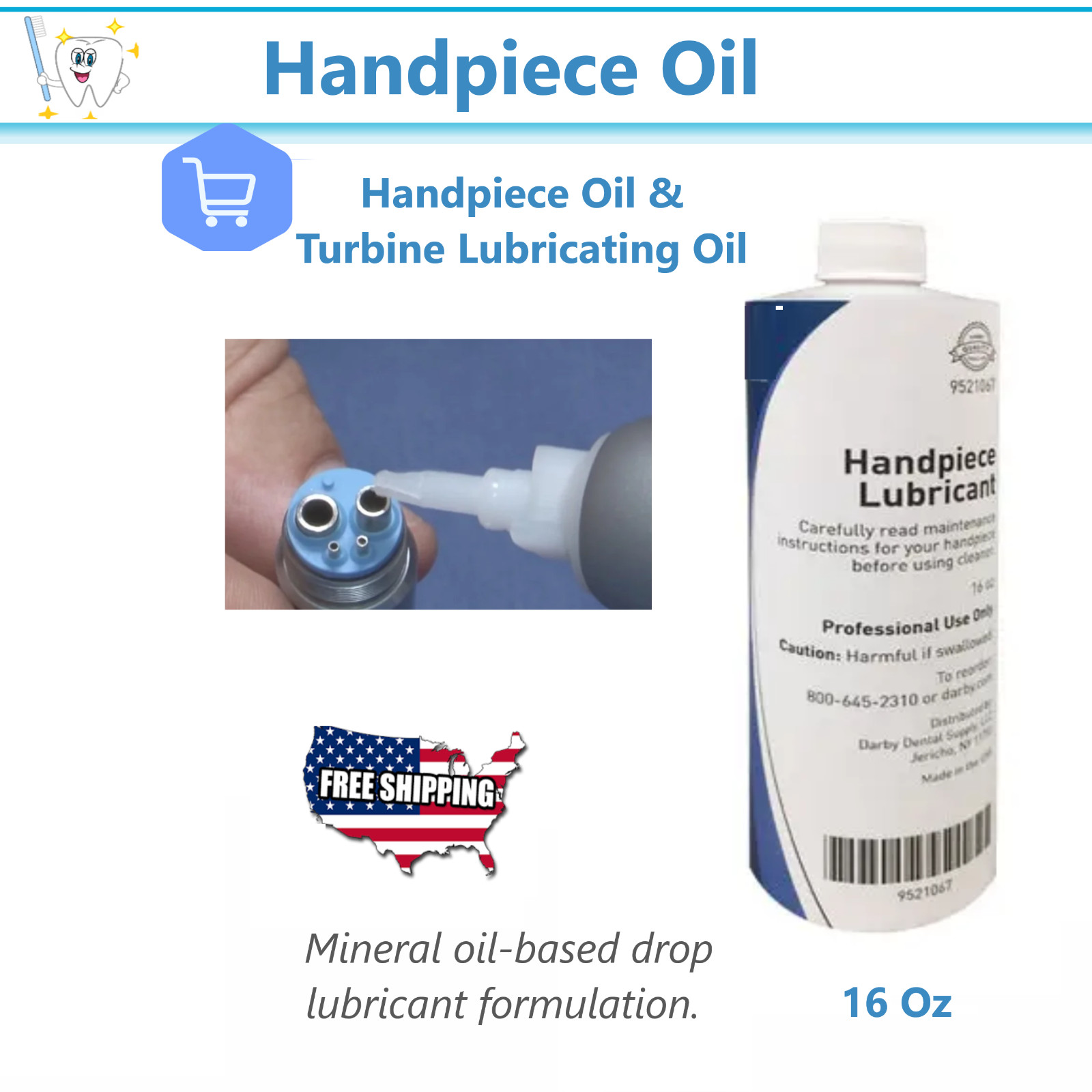 Dental Handpiece Oil, Turbine Lubricating Oil, 1 – 16Oz 100% Synthetic Mineral