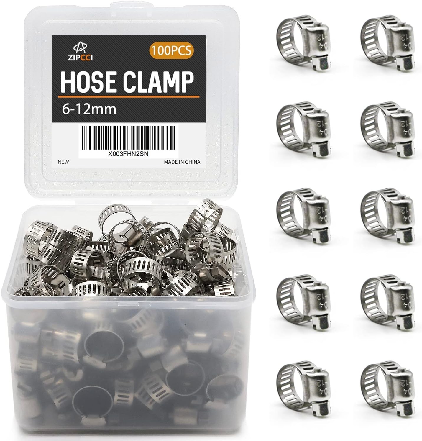 Small Hose Clamp, 100 Pack Hose Clamps Stainless Steel Worm Gear Fuel Line Ho