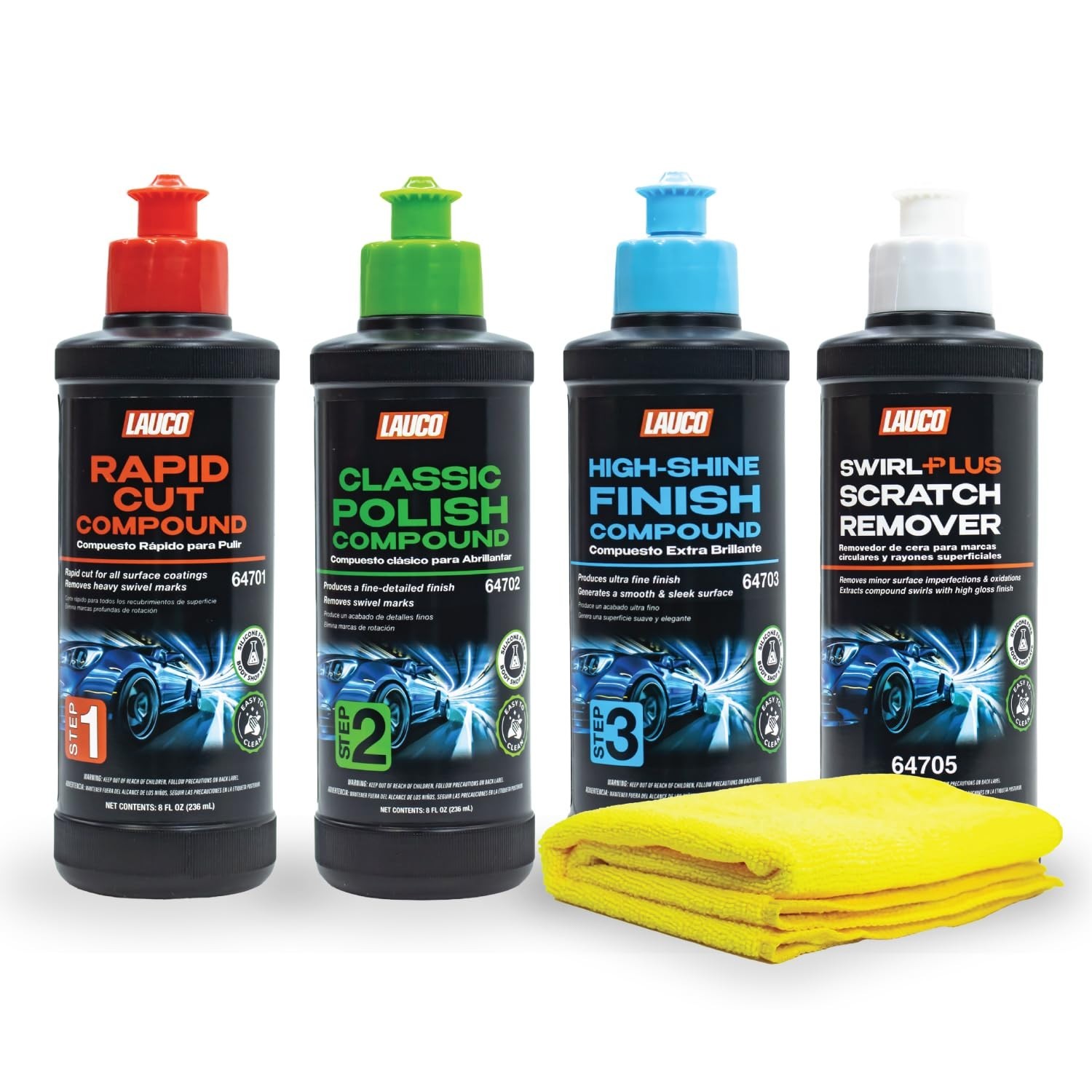 Paint Correction Kit 1, 2, 3 – Swirl Remover 8oz, Silicone-Free, Clear Coat Safe