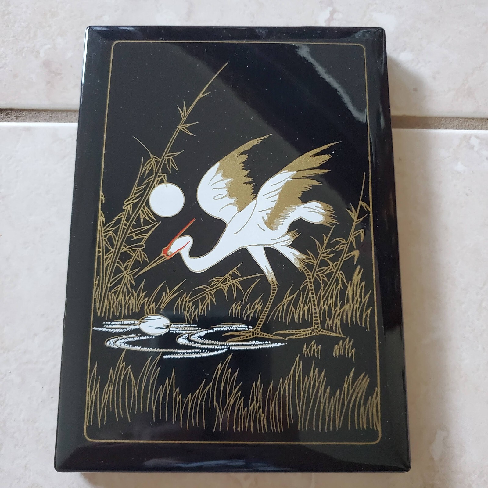 Vintage 1986 By Action Industries Lacquerware Address Book Crane in Bamboo w/Box