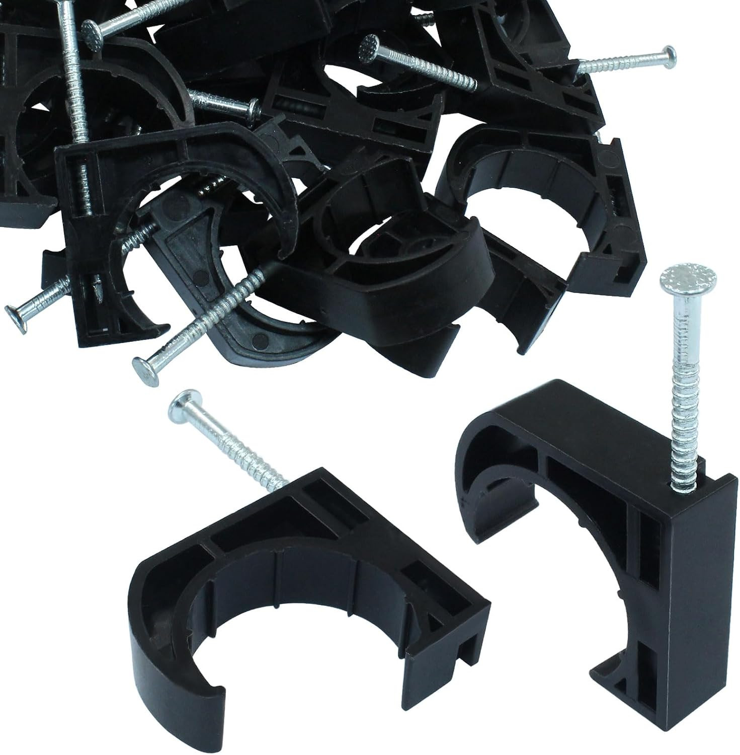 50 PCS 1″ Half Clamp Fixture Black J-Hook with Nail J Clamps For 1″ PEX Tubing/P