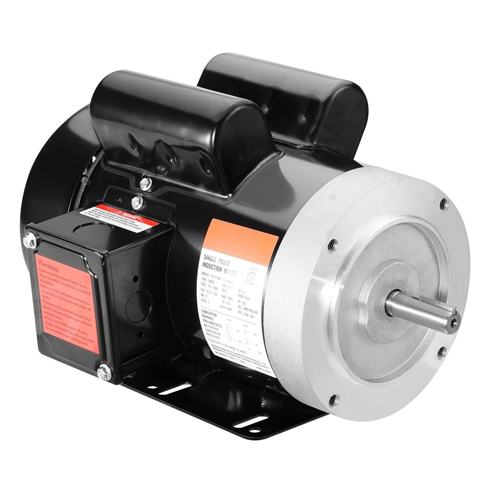 1.5HP Electric Motor 3450 rpm, AC 115V/ 230V, 56C Frame, Air Compressor Motor