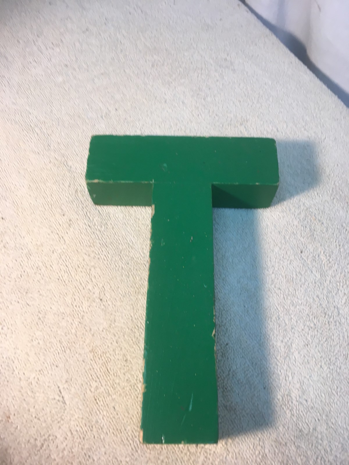 Letter T Big Vtg Wood Block Type Italic Font 8in x 5in x 1.5in Green
