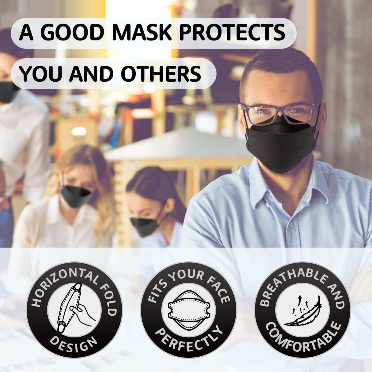 KN95 Face Masks 50 Pack, Breathable Comfortable and Disposable KN95 Mask, Black