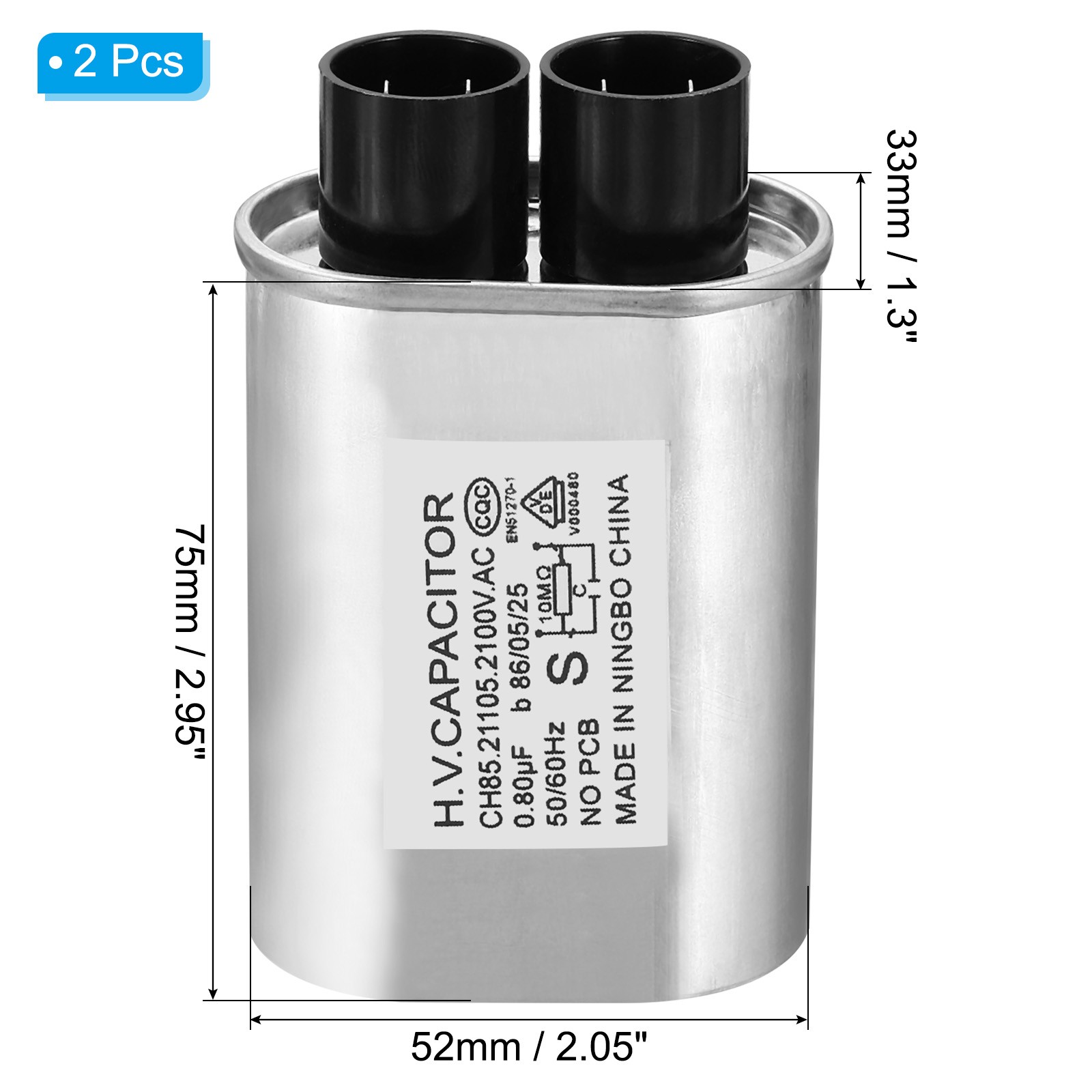 2 x Microwave Capacitor 0.8uF AC 2100V High Voltage 7mm Pin Distance