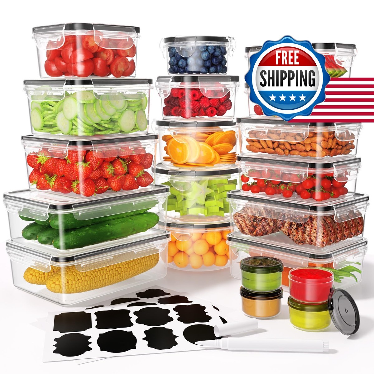 KEMETHY 40 PCS Food Storage Containers with Lids (20 Containers & 20 Lids)