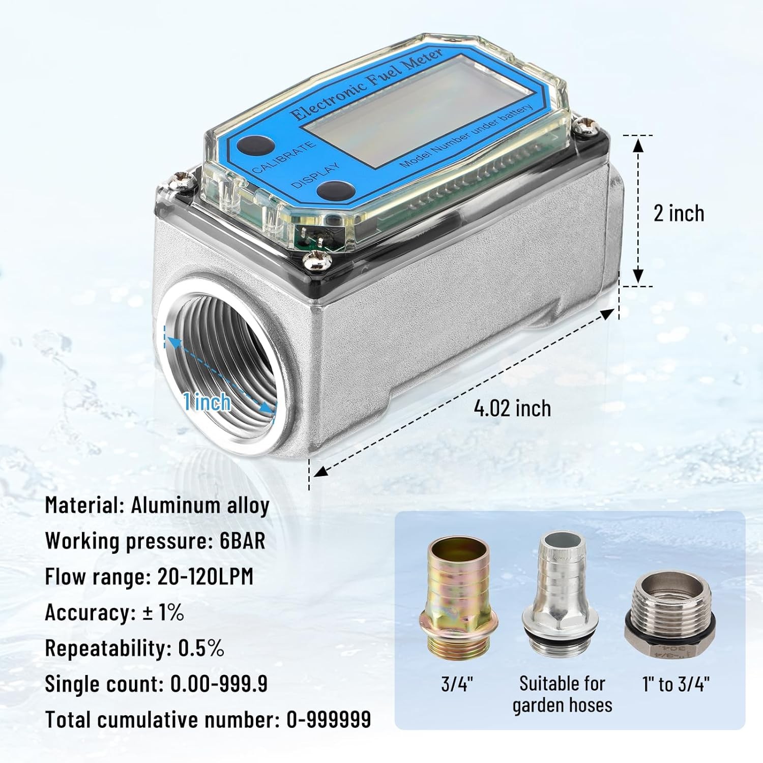 Flow Meter 1″ Digital Turbine Fuel Meter Waterproof Inline NPT Thread Flowmeter