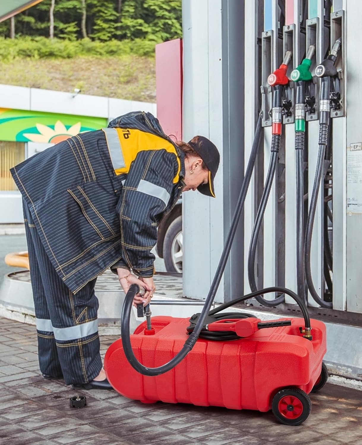 15 Gallon Fuel Caddy Portable Gas Fuel Tank,Gas Can with Manual Transfer Nozzle
