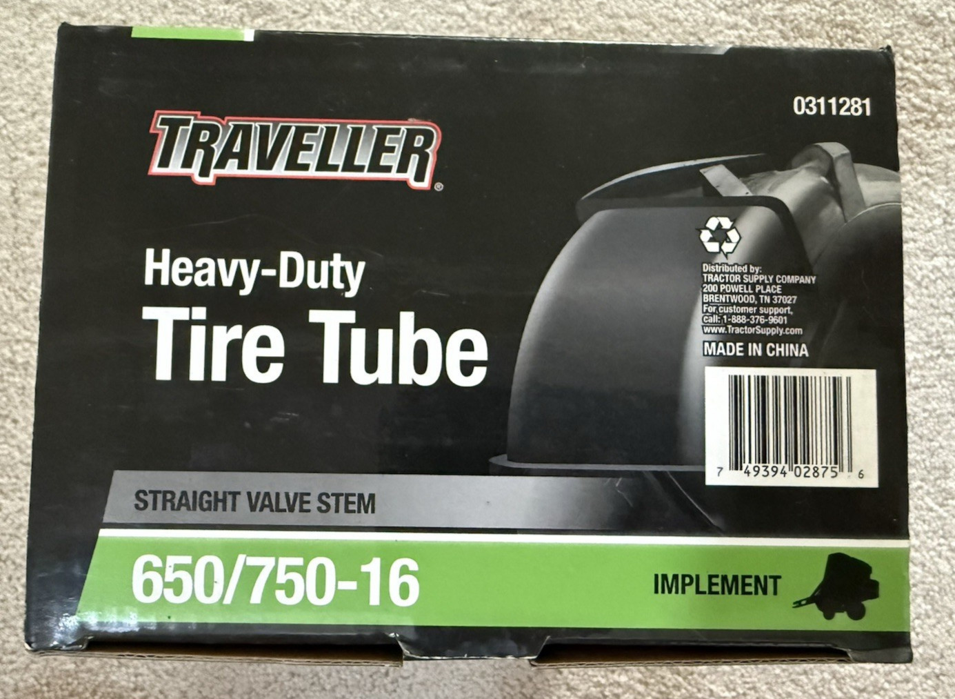 Traveller 6.50/6.70/7.00/7.50-15/16 Implement Inner Tube with TR-15 Valve Stem