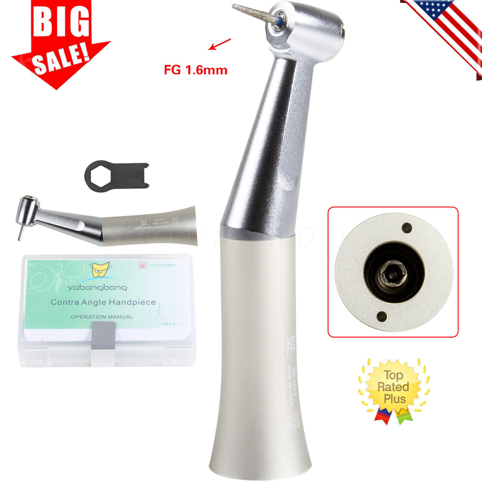 Dental Slow Low Speed Contra Angle Handpiece /Diamond Burs FG 1.6mm