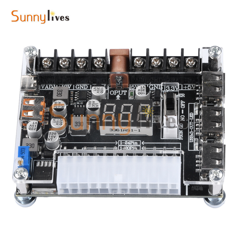 20Pin 24Pin ATX Power Supply Breakout Board Adjustable Voltage Module + Case DIY