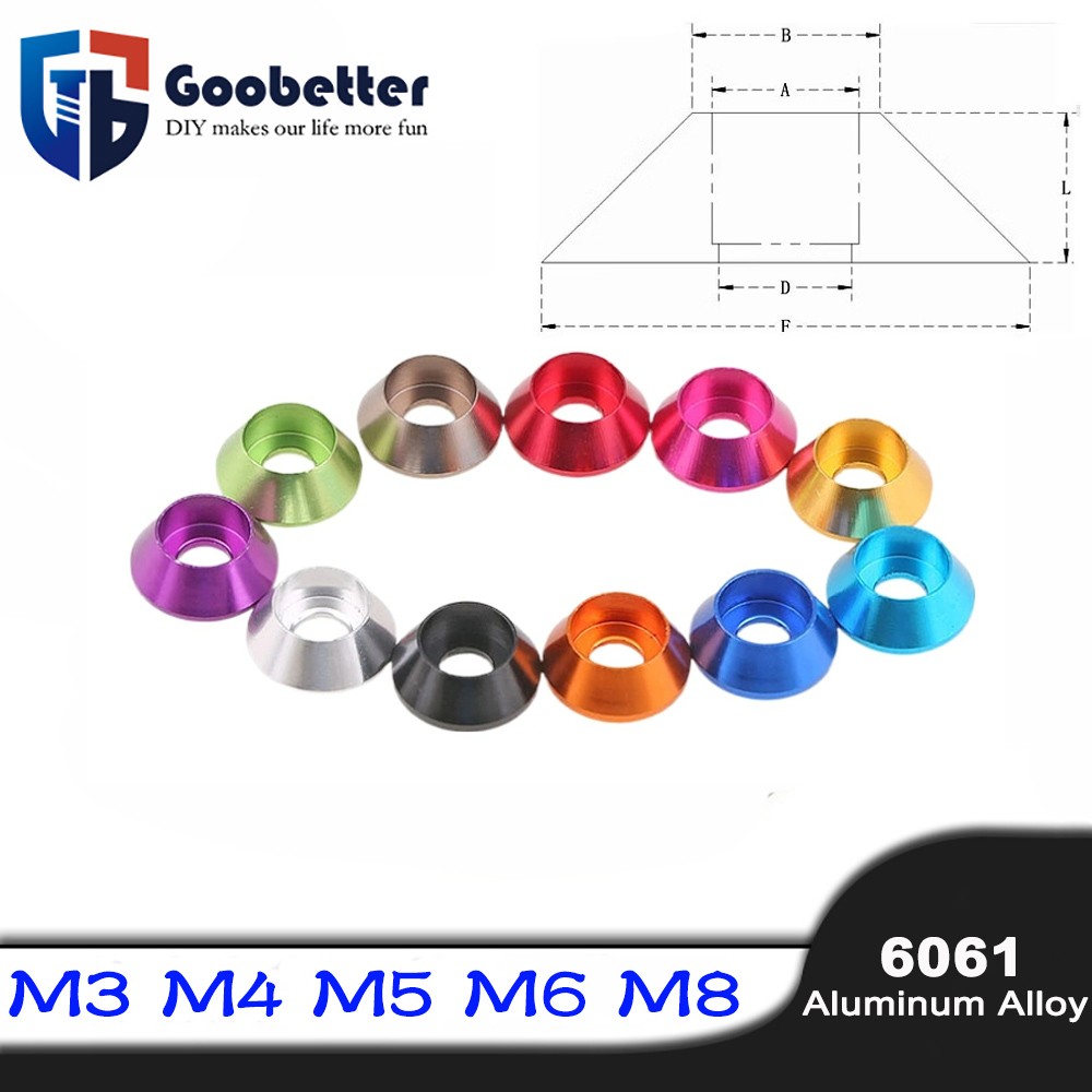 M3-M8 Colors Aluminum Alloy Cone Cup Head Washers Gasket Fit for Bolts & Screws